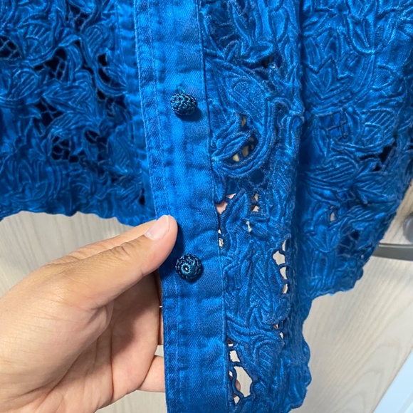 Soft Surroundings Batik  Blue Linen  Size L Long Sleeves i - Picture 10 of 13